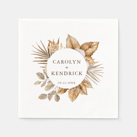 Serviette En Papier Elégant Boho Neutral Flore Accents Mariage (Devant)