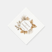 Serviette En Papier Elégant Boho Neutral Flore Accents Mariage (Coin)