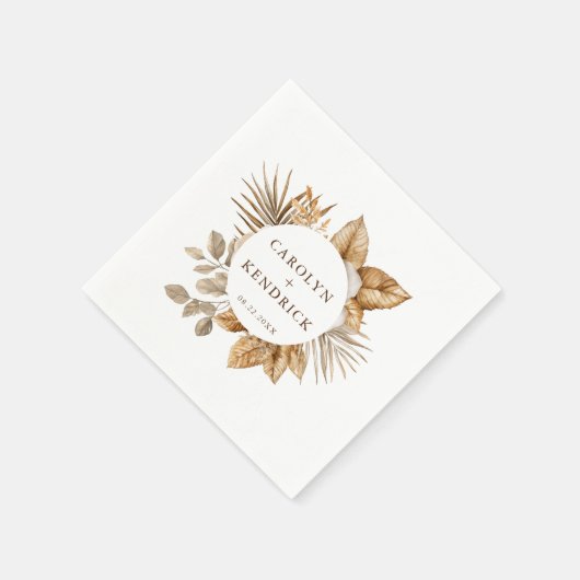 Serviette En Papier Elégant Boho Neutral Flore Accents Mariage (Coin)