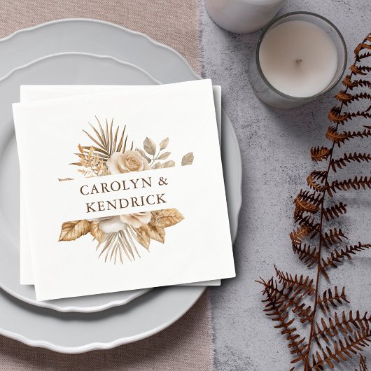 Serviette En Papier Elégant Boho Neutral Flore Accents Mariage