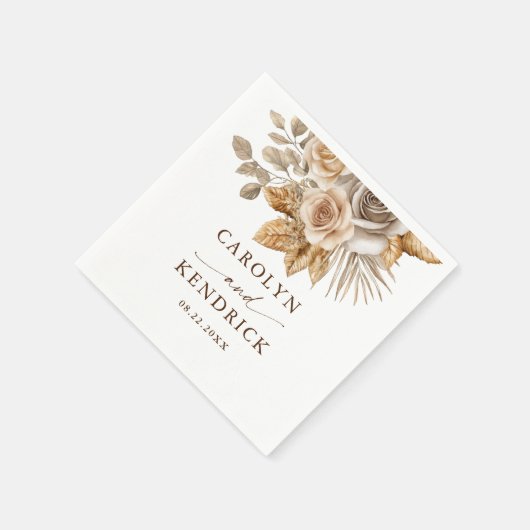 Serviette En Papier Elégant Boho Neutral Flore Accents Mariage (Coin)