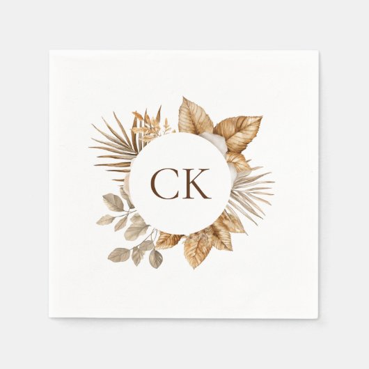 Serviette En Papier Élégant Boho Neutre Floral Mariage (Devant)