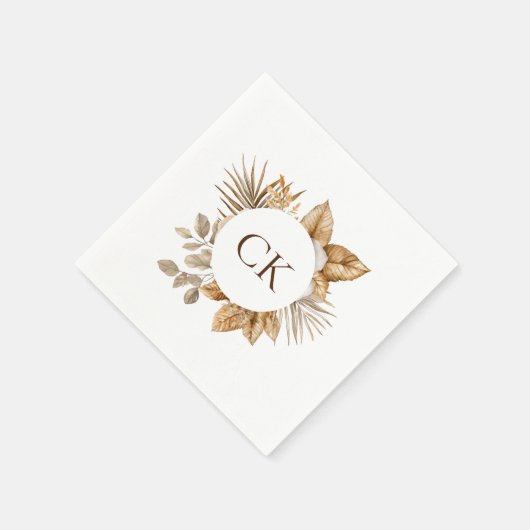 Serviette En Papier Élégant Boho Neutre Floral Mariage (Coin)