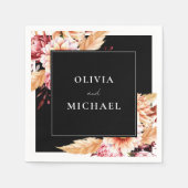 Serviette En Papier Élégant Boho noir Chic Floral Mariage (Devant)