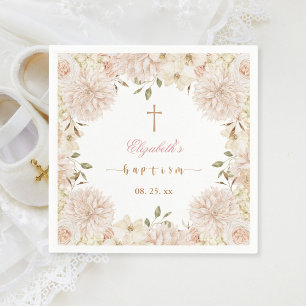 Serviette En Papier Élégant Boho rose floral Baptême Papier Napkin