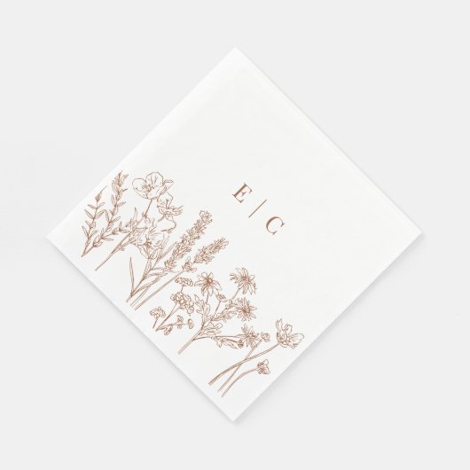 Serviette En Papier Élégant Boho Terracotta Fleur sauvage initial Mari (Coin)