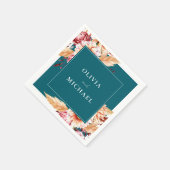 Serviette En Papier Élégant Boho Turquoise Chic Floral Mariage (Coin)