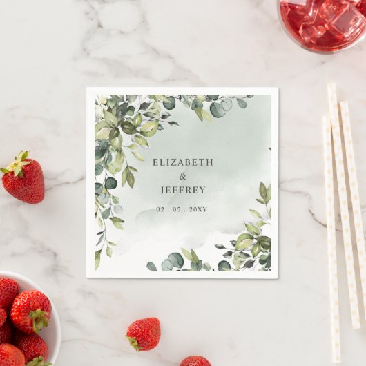 Serviette En Papier Elégant Boho verdure Eucalyptus Mariage (En situation)