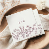 Serviette En Papier Elegant Boho violet Fleur sauvage initial Mariage 