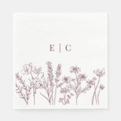 Serviette En Papier Elegant Boho violet Fleur sauvage initial Mariage  (Devant)