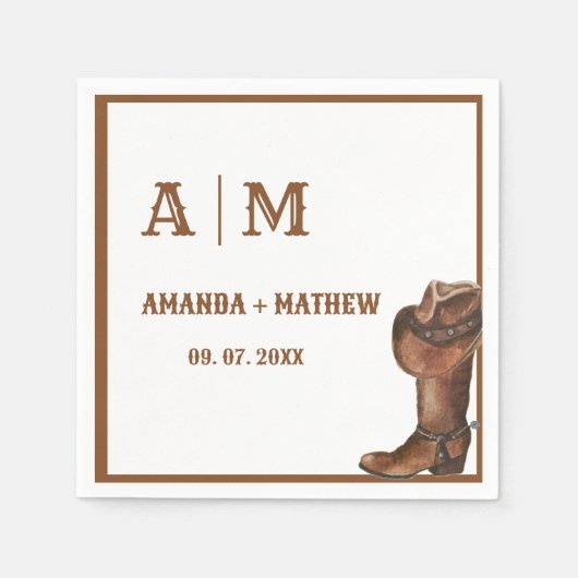 Serviette En Papier Elégant Boho Western Cowboy Mariage Merci (Devant)