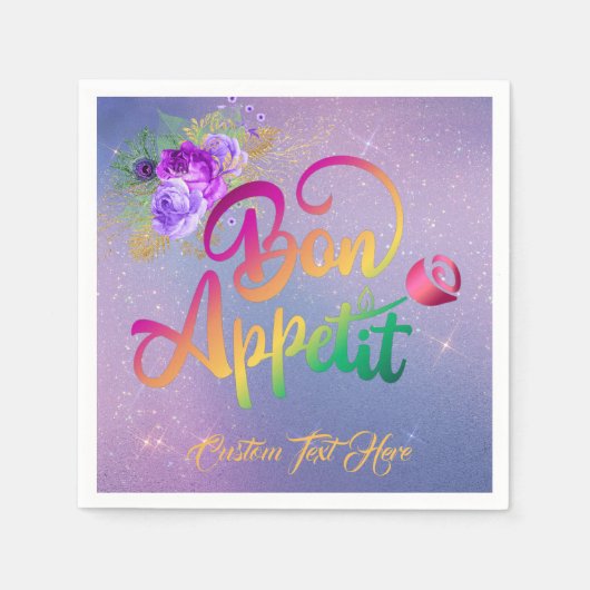 Serviette En Papier Élégant Bon Appetit Citation Floral Personnalisé (Devant)