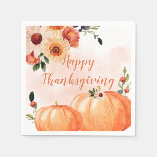 Serviette En Papier Élégant Bon thanksgiving Floral (Devant)
