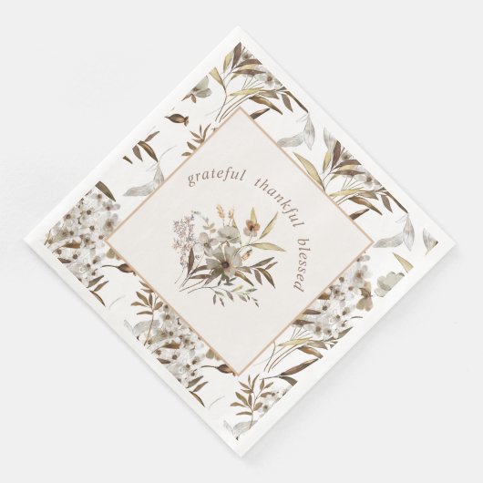 Serviette En Papier Élégant Botanique " Grateful Thankful Blessé " (Coin)