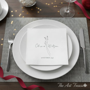 Serviette En Papier Élégant Botanique Minimaliste Blanc