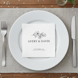 Serviette En Papier Élégant Botanique Minimaliste Blanc