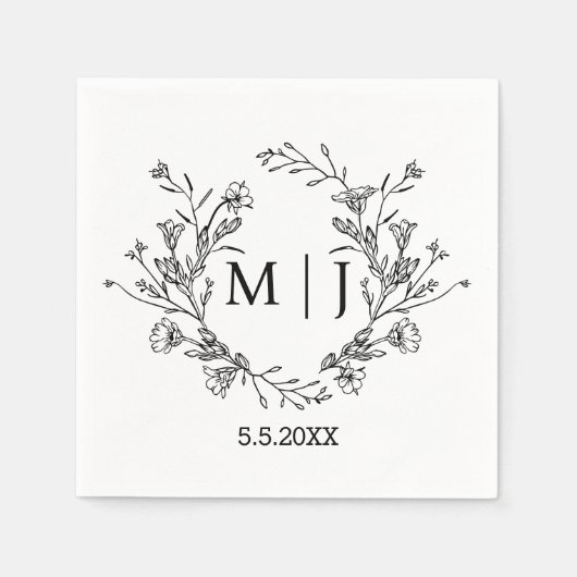 Serviette En Papier élégant botanique moderne script mariage élégant (Devant)