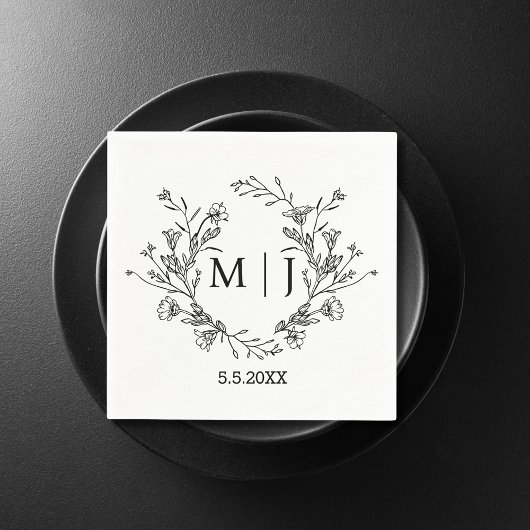 Serviette En Papier élégant botanique moderne script mariage élégant