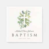 Serviette En Papier Élégant Botanique Religieux Croix Baptême (Devant)