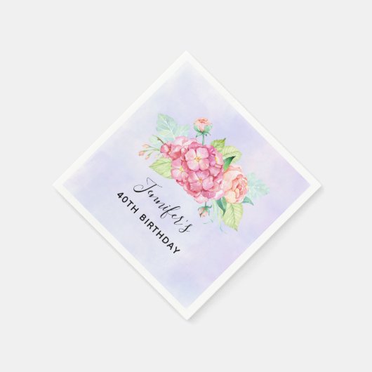 Serviette En Papier Elégant Bouquet de fleurs rose Aquarelle Anniversa (Coin)