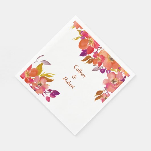 Serviette En Papier Élégant Bouquet d'été Mariage moderne (Coin)