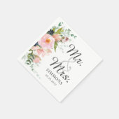 Serviette En Papier Elégant Bouquet Floral Rose M. & Mme Mariage (Coin)