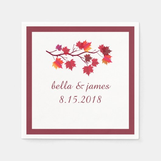 Serviette En Papier Élégant Bourgogne automne Feuilles d'automne Papie (Devant)