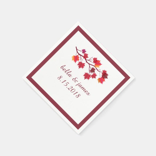 Serviette En Papier Élégant Bourgogne automne Feuilles d'automne Papie (Coin)