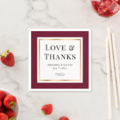 Serviette En Papier Elégant Bourgogne et Gold Love et Merci Mariage (En situation)