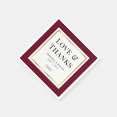 Serviette En Papier Elégant Bourgogne et Gold Love et Merci Mariage (Coin)