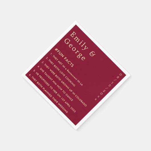 Serviette En Papier Élégant Bourgogne Gold Classy Fun Facts Mariage (Coin)