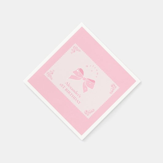 Serviette En Papier Elégant Bow Floral Fancy ONE Girl 1er anniversaire (Coin)