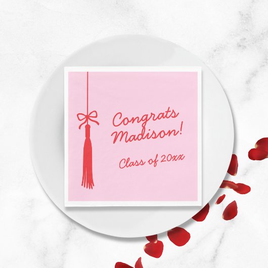 Serviette En Papier Elégant Bow Grad Tassel Rose Red 2025 Graduation