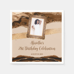 Serviette En Papier Élégant Brown Agate Photo Invitation