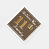 Serviette En Papier Elégant Brown, Faux Gold 11ème anniversaire + Nom (Coin)