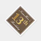 Serviette En Papier Elégant Brown, Faux Gold 13ème anniversaire + Nom (Coin)