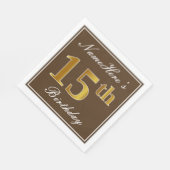 Serviette En Papier Elégant Brown, Faux Gold 15ème anniversaire + Nom (Coin)
