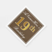 Serviette En Papier Elégant Brown, Faux Gold 19ème anniversaire + Nom (Coin)