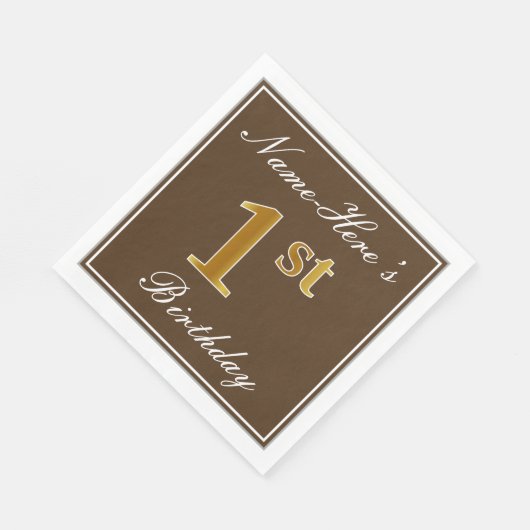 Serviette En Papier Elégant Brown, Faux Gold 1er Anniversaire ; Nom pe (Coin)