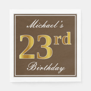 Serviette En Papier Elégant Brown, Faux Gold 23ème anniversaire + Nom