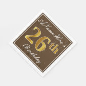 Serviette En Papier Elégant Brown, Faux Gold 26ème anniversaire + Nom (Coin)