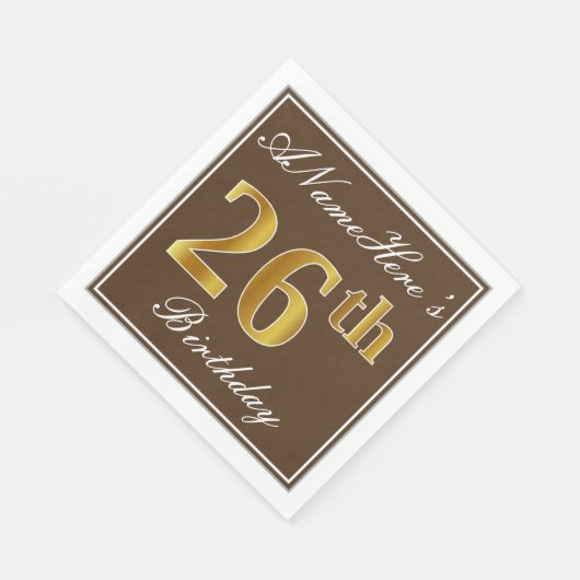 Serviette En Papier Elégant Brown, Faux Gold 26ème anniversaire + Nom (Coin)