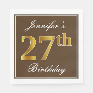 Serviette En Papier Elégant Brown, Faux Gold 27ème anniversaire + Nom