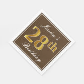 Serviette En Papier Elégant Brown, Faux Gold 28ème anniversaire + Nom (Coin)