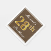 Serviette En Papier Elégant Brown, Faux Gold 28ème anniversaire + Nom (Coin)