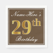 Serviette En Papier Elégant Brown, Faux Gold 29ème anniversaire + Nom (Devant)