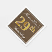 Serviette En Papier Elégant Brown, Faux Gold 29ème anniversaire + Nom (Coin)