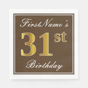 Serviette En Papier Elégant Brown, Faux Gold 31ème Anniversaire + Nom