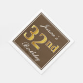 Serviette En Papier Elégant Brown, Faux Gold 32ème anniversaire + Nom (Coin)