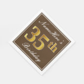 Serviette En Papier Elégant Brown, Faux Gold 35ème anniversaire + Nom (Coin)